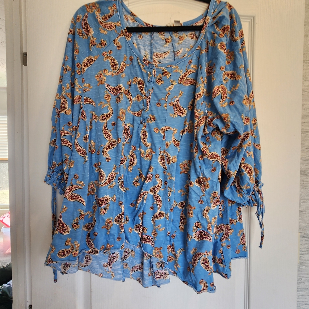 Cato Blue and Brown  Blouse Size XL EUC